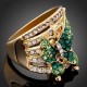 Luxusní prsten, žluté zlato, motýl, bílý a zelený Swarovski krystal J0546