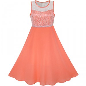 Dětské, dívčí společenské šifónové šaty vyšívané - oranžové