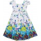 Dětské, dívčí šaty bílé s modrými květy a rukávky