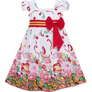 Dětské, dívčí šaty bílé s červenýmii květy a rukávky