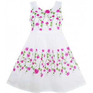 Dětské, dívčí letní bílé šaty s jemnými růžičkami
