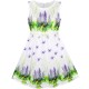 Dětské, dívčí letní bílé šaty s jemnými květy - fialové