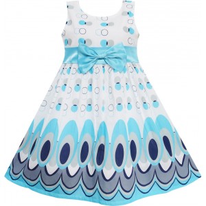 Dětské, dívčí letní šaty bílé s modrými ornamenty