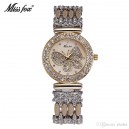 Luxusní zlato - stříbrné dámské hodinky osázené krystaly s motýlem 