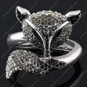 Luxusní velký stříbrný masivní dámský náramek liška šedý Swarovski krystal 
