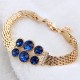 Luxusní 4 dílný set - zlatý masivní náhrdelník, náramek, náušnice + prsten modrý krystal