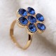 Luxusní 4 dílný set - zlatý masivní náhrdelník, náramek, náušnice + prsten modrý krystal