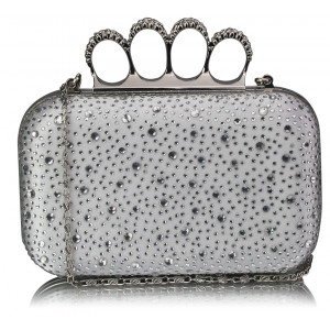Luxusní společenská kabelka - stříbrná s kamínky v dárkovém balení