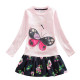 Dětské dívčí šaty, tunika s dlouhým rukávem růžová s motýlem
