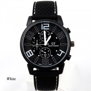 Pánské stylové sportovní silikonové hodinky - černé s bílou