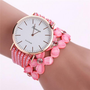 Moderní dámské hodinky osázené krystaly a korálky růžové