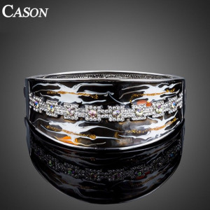 Luxusní stříbrný masivní náramek s krystaly s olejomalbou