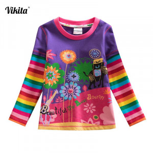Dětské, dívčí tričko vyšívané barevné, kytičkové fialové