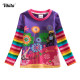 Dětské, dívčí tričko vyšívané barevné, kytičkové fialové
