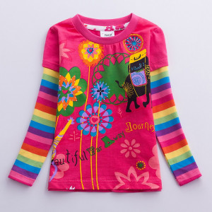 Dětské, dívčí tričko vyšívané barevné, kytičkové růžové
