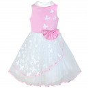 Dětské slavnostní šaty, šaty pro družičku, bílé s 3D motýlky - růžové