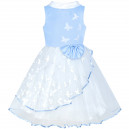 Dětské slavnostní šaty, šaty pro družičku, bílé s 3D motýlky - modré