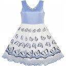 Dívčí slavnostní šaty, šaty pro družičku, bílé s modrými motýlky