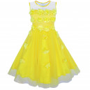 Dětské, dívčí společenské šaty, žluté s 3D květinami
