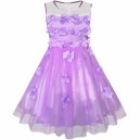Dětské, dívčí společenské šaty, fialové s 3D květinami