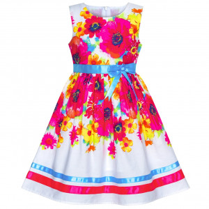 Dětské, dívčí letní šaty bílé s barevnými květinami