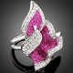 Luxusní dámský prsten clear & fuksia Swarovski krystal J0095