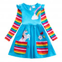 Dívčí šaty, tunika s dlouhým rukávem a jednorožcem - modrá