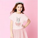 Dětské, dívčí tričko krátký rukáv růžové s králíčkem
