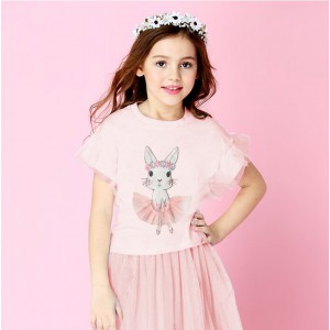 Dětské, dívčí tričko krátký rukáv růžové s králíčkem
