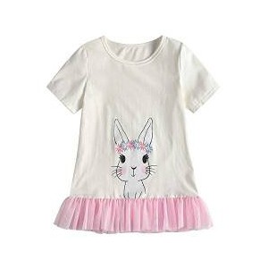 Dětské, dívčí tričko krátký rukáv bílé s králíčkem a volánkem