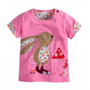 Dětské, dívčí tričko krátký rukáv růžové s králíčkem a houbičkami