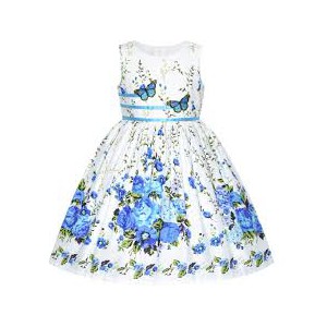 Dětské, dívčí letní šaty bílé s vyšívanými motýlky a modrými kytičkami