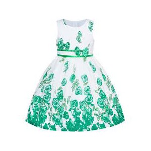 Dětské, dívčí letní šaty bílé se zelenými růžemi