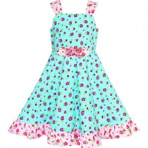 Dětské, dívčí letní šaty tyrkysové květinové
