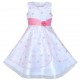 Dětské, dívčí společenské šaty bílé s puntíky a mašlí v pase - růžové