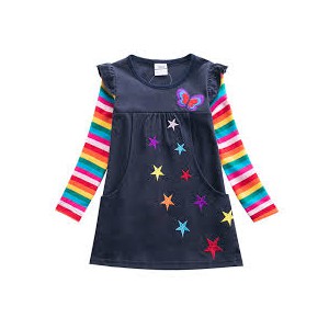 Dětské dívčí šaty, tunika s dlouhým rukávem s 3d hvězdičkami modrá