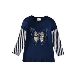 Dětské, dívčí tričko dlouhý rukáv modré měnící se obrázek - motýl