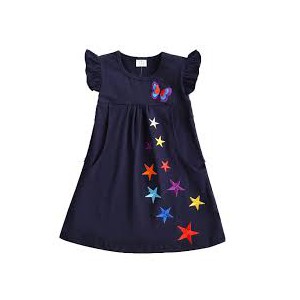 Dětské dívčí šaty, tunika s krátkým rukávem modrá navy s hvězdičkami