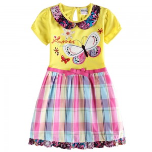 Dětské dívčí šaty, tunika krátký rukáv, žluté s motýlkem