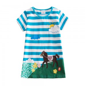 Dívčí šaty, tunika s krátkým rukávem a koníkem - modrá