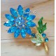 Módní brož s krystaly - slunečnice modrá
