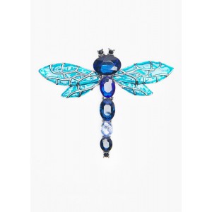Módní brož s krystaly - modrá vážka