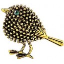 Módní brož s krystaly - retro zlatý ptáček