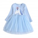 Dětské dívčí šaty, tunika s dlouhým rukávem s jednorožcem - modré