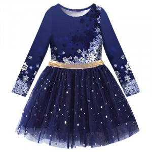 Dívčí šaty, tunika s tutu sukýnkou zimní motiv - modrá navy