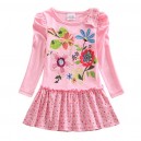Dětské dívčí šaty, tunika s dlouhým rukávem růžová s kytičkami