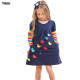 Dětské dívčí šaty, tunika s dlouhým rukávem modrá s 3d motýlkami