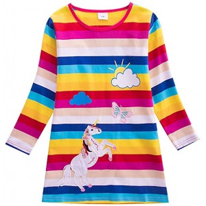 Dívčí šaty, tunika s dlouhým rukávem, barevné proužky Unicorn