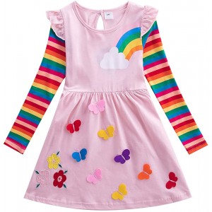 Dívčí šaty, tunika s dlouhým rukávem Unicorn + 3D motýlky - jemně růžová