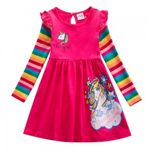 Dívčí šaty, tunika s dlouhým rukávem a proužky - růžová Unicorn